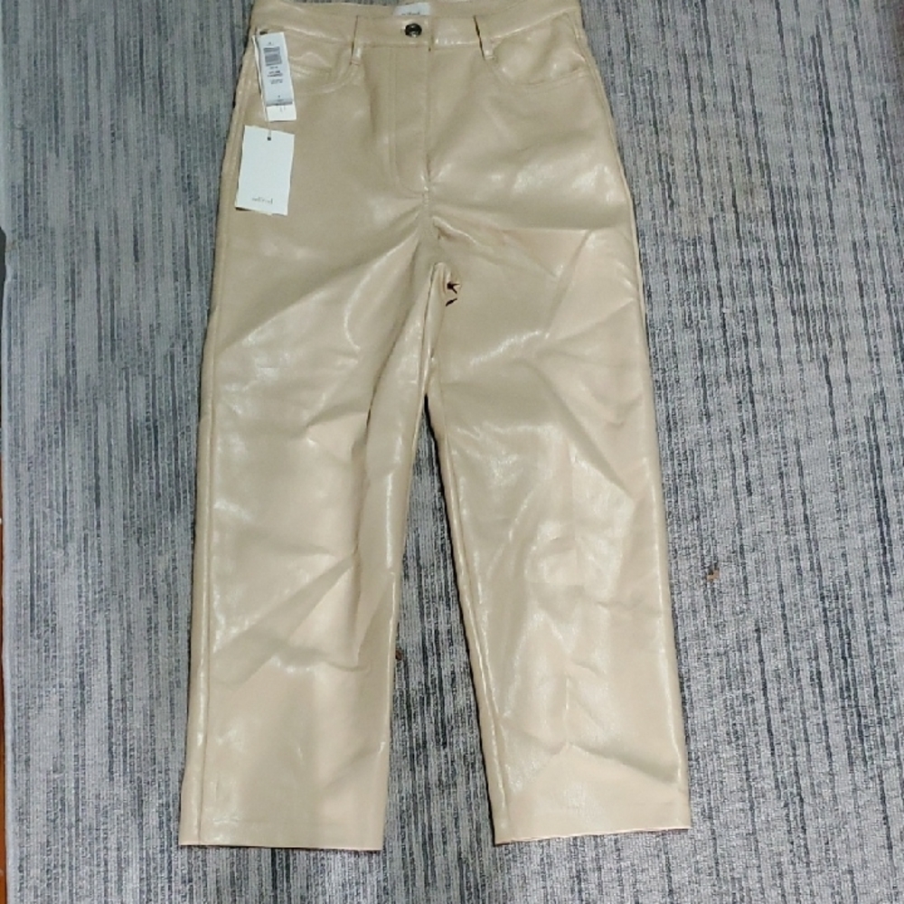 Wilfed Melina Cropped Tan Faux Leather Pants Size 4